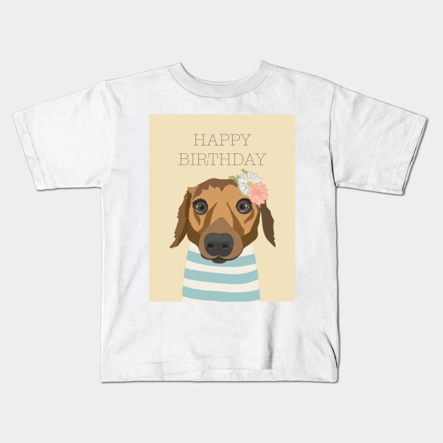 Happy Birthday Dog in Paris with flowers Kids T-Shirt by NattyDesigns